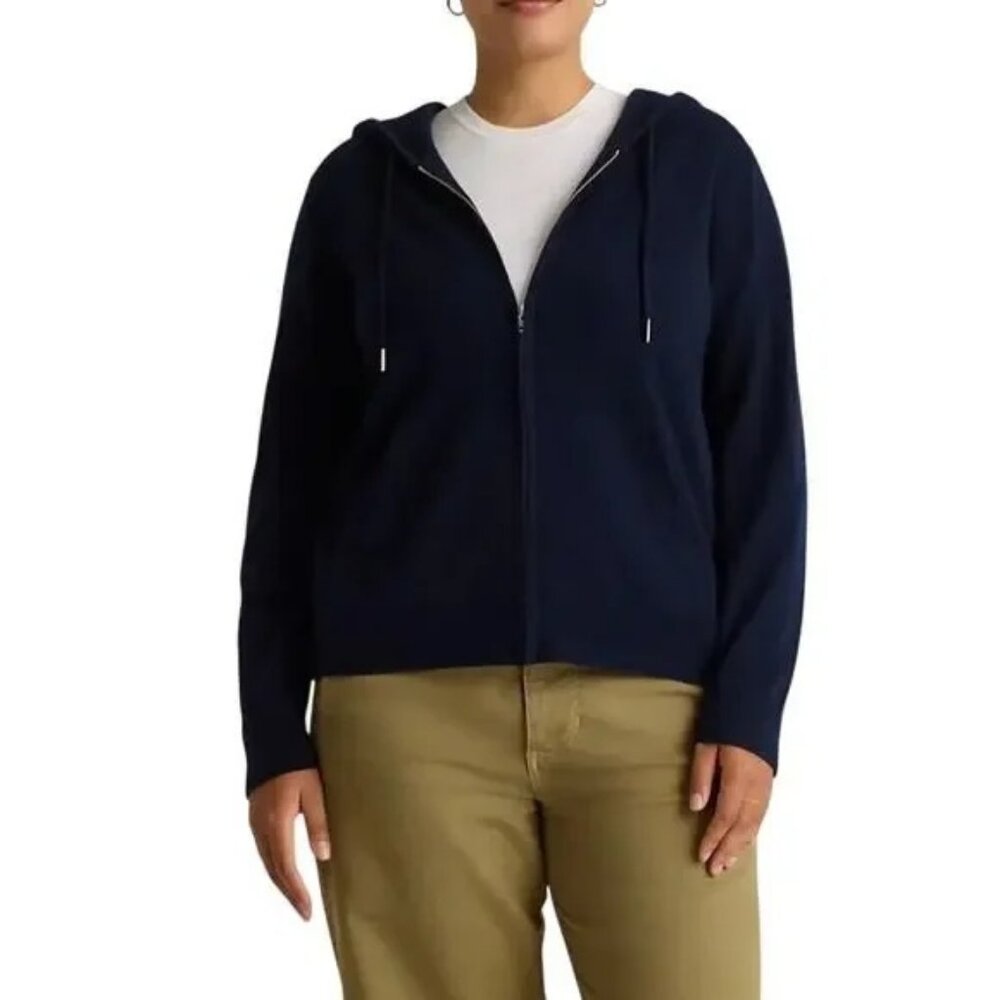 Quince Mongolian Cashmere Full-Zip Hoodie Sweater Navy L